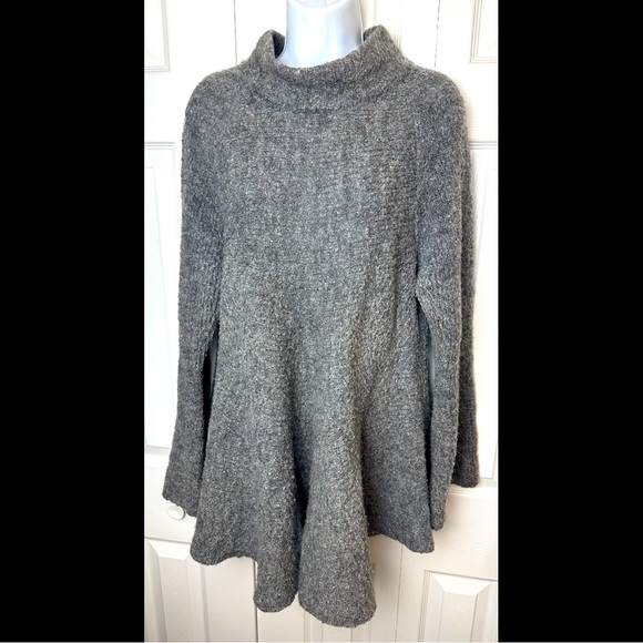 BOSTON PROPER Gray Sweater Pullover Mock Neck Peplum Long Tunic Wool Blends - Picture 1 of 10